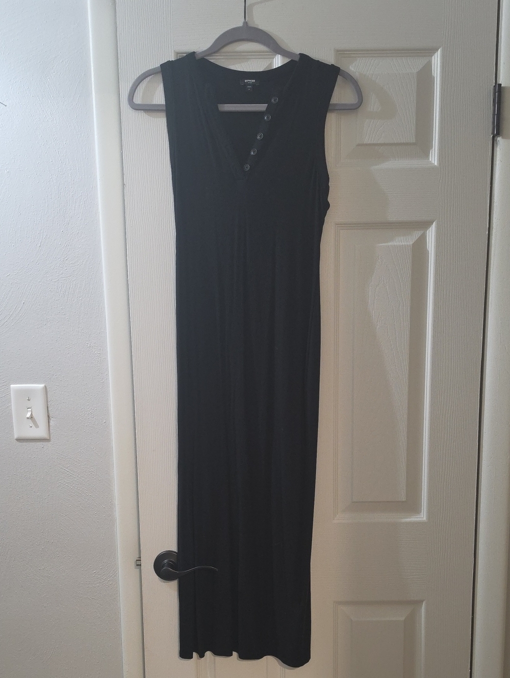 Express Black Sleeveless Maxi Dress with Button V-Neck